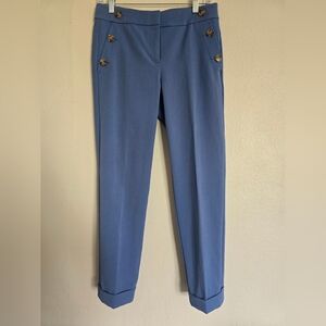 Loft Slim Sailor‎ Pants Women's 0 Blue Pockets Pleated Cuffed Career Work